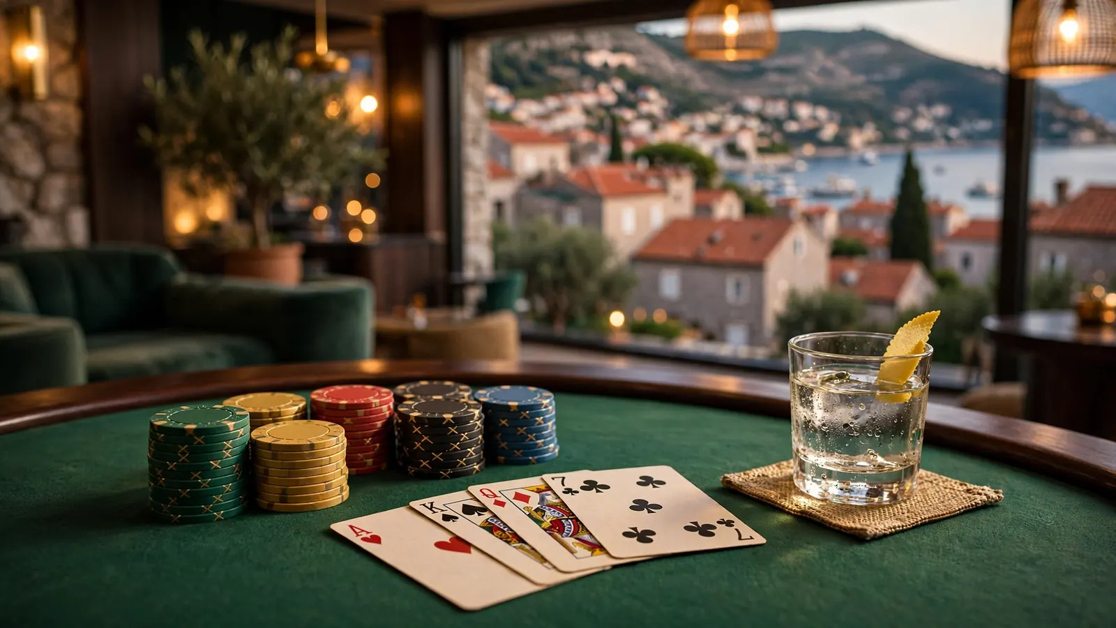 Stol za blackjack s uložima i kartama u suvremenom hrvatskom casinu